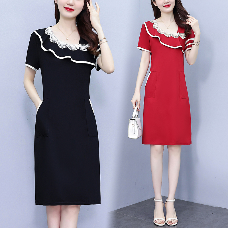 RY1197# 夏季新款大码女装连衣裙赫本风显瘦时尚短袖裙子