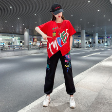 批发实拍2023<b class='q'>广场</b><b class='q'>舞</b>服装新款套装鬼步<b class='q'>舞</b>曳步<b class='q'>舞</b>演出服短袖上衣运动服夏