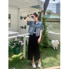 批发实拍～大码女装前开叉中长款半身裙+牛仔外套胖MM两件套套装女
