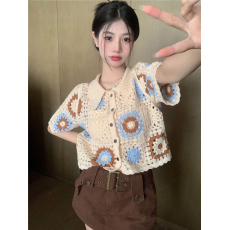 批发夏季女装短袖开衫针织<b class='q'>外套</b>温柔风高级设计感薄款别致打底上衣<b class='q'>T</b><b class='q'>恤</b>