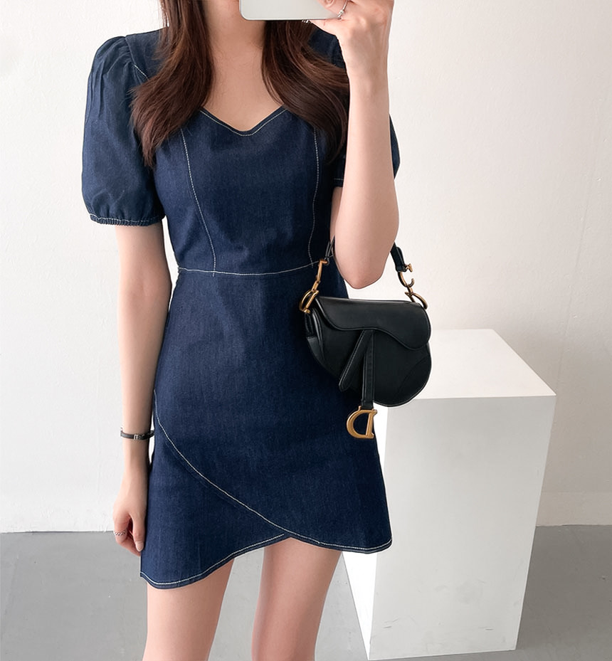 LN31325# 韩版chic夏季小个子短款牛仔连衣裙 服裝批發女裝批發服飾貨源