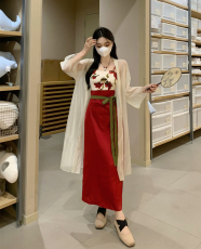 新中式汉服改良版连衣裙子女夏套装汉元素日常上班吊带长裙两件套