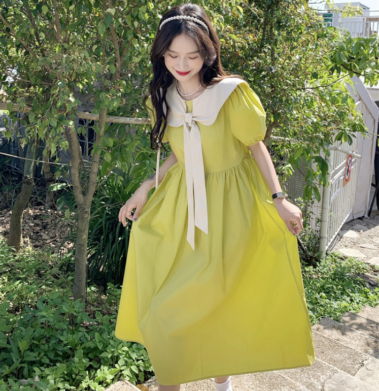 2026 여름 드레스 예술 건강 Chic 허리 수축 치마 작은 청신 달콤함 거품 소매 드레스 m-4xl200 근