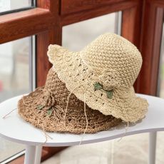 批发新款沙滩帽手工编织夏季草帽女遮阳花朵时尚防紫外线防晒太阳帽潮