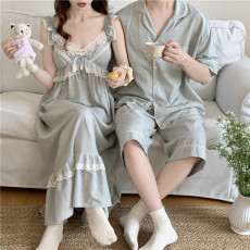 实拍实价韩版甜美宫廷风情侣套装蕾丝夏季吊带带胸垫家居服连衣裙