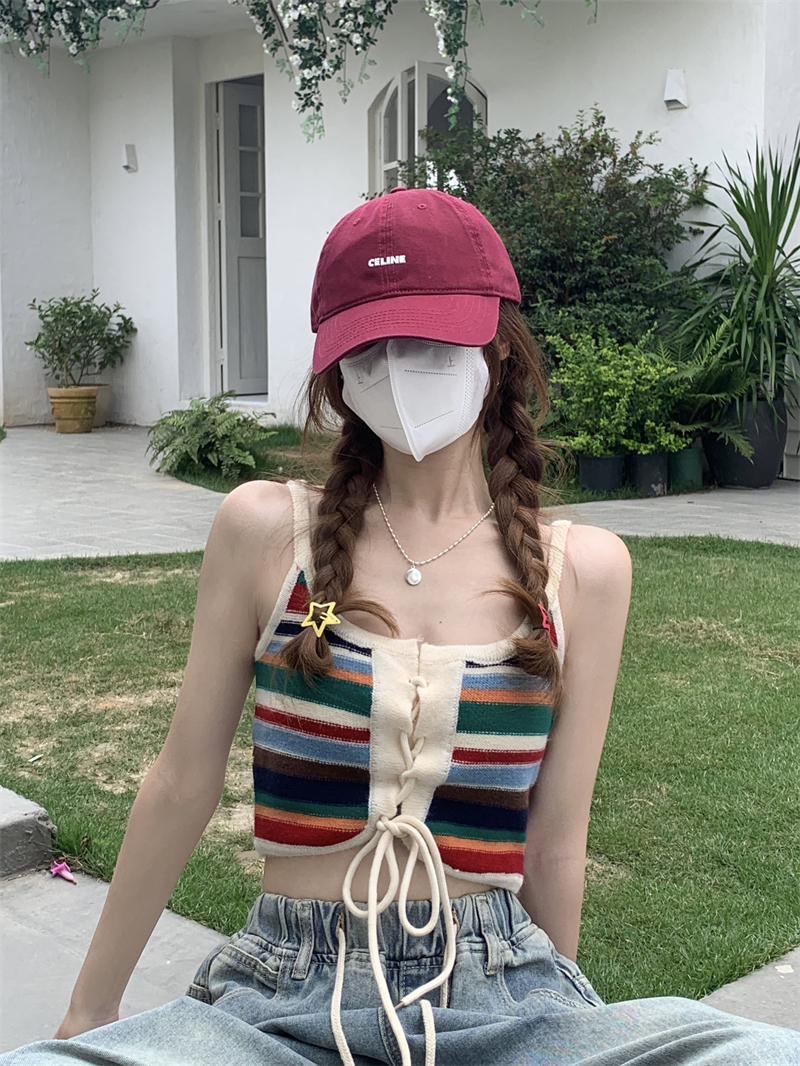 Summer new Korean style lace-up rainbow color slimming short camisole