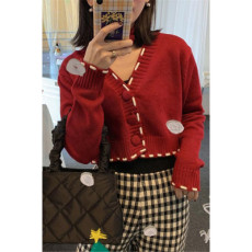 批发韩国新款小众设计<b class='q'>手工</b>线高腰针织衫女外套短款bm上衣V领<b class='q'>毛衣</b>开衫