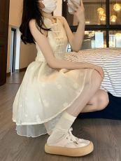 实拍 新中式国风纯欲感无袖挂脖连衣裙女夏收腰显瘦旗袍裙A字短裙