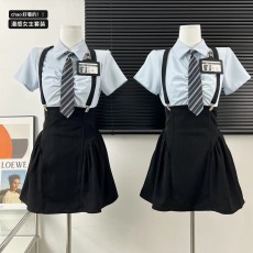 画解WAHJUIS 漫感女主 学院风套装女夏短袖衬衫高腰a字短裙两件套