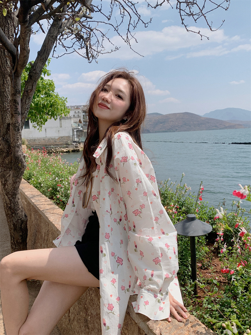 韓版甜美碎花長袖襯衫女春夏新款溫柔氣質寬鬆休閒上衣