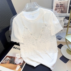 批发2026夏季新款圆领套头<b class='q'>T</b><b class='q'>恤</b>假两件短袖甜美上衣洋气韩版小衫