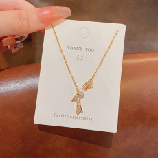 批发小众设计感蝴蝶结项链女森系百搭气质精致微镶锁骨链