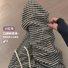 批发原版褶皱梭织面料 黑白格子裤女夏季休闲直筒高腰垂感阔腿裤