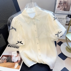 批发短袖雪纺<b class='q'>衬衫</b>2026泡泡袖上衣女夏薄款设计感漂亮小衫减龄