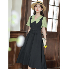 批发特价<b class='q'>清仓</b>~少女的夏天短袖<b class='q'>连衣裙</b>2025夏季新款假两件法式翻领长裙