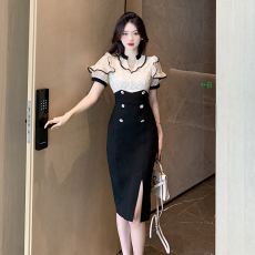 批发夏季新款气质亮片名媛开叉<b class='q'>连衣裙</b>内里全部包边包条