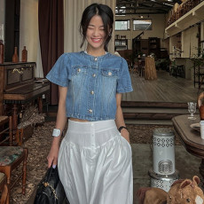 批发现 船锚雕花扣修身短款短袖牛仔<b class='q'>小外套</b>夹克女夏季