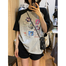 批发纯棉插肩袖短袖印花T恤女2026年<b class='q'>新款</b>慵懒风宽松小众半袖上衣潮