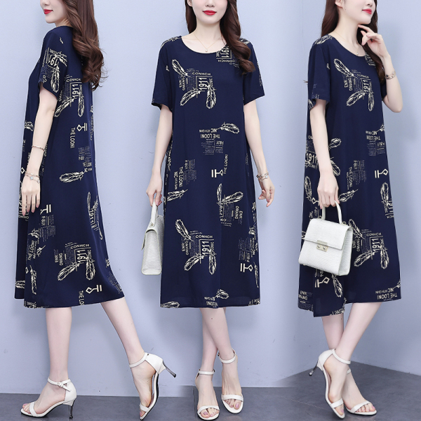 RM12234#大码女装2023年夏季新款时尚宽松显瘦连衣裙洋气减龄胖MM...