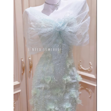 批发法式重工轻奢珍珠钉钻收腰<b class='q'>连衣裙</b>名媛气质亮片网纱高定梦幻仙女裙