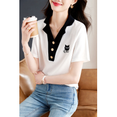 批发实拍◆◆学院风猫咪<b class='q'>短袖</b>白色<b class='q'>T</b><b class='q'>恤</b>2026夏装复古减龄设计感上衣