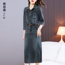 批发高级感长袖牛仔裙<b class='q'>连衣裙</b>女早秋2026新款高端中年妈妈<b class='q'>高档</b>品牌裙子