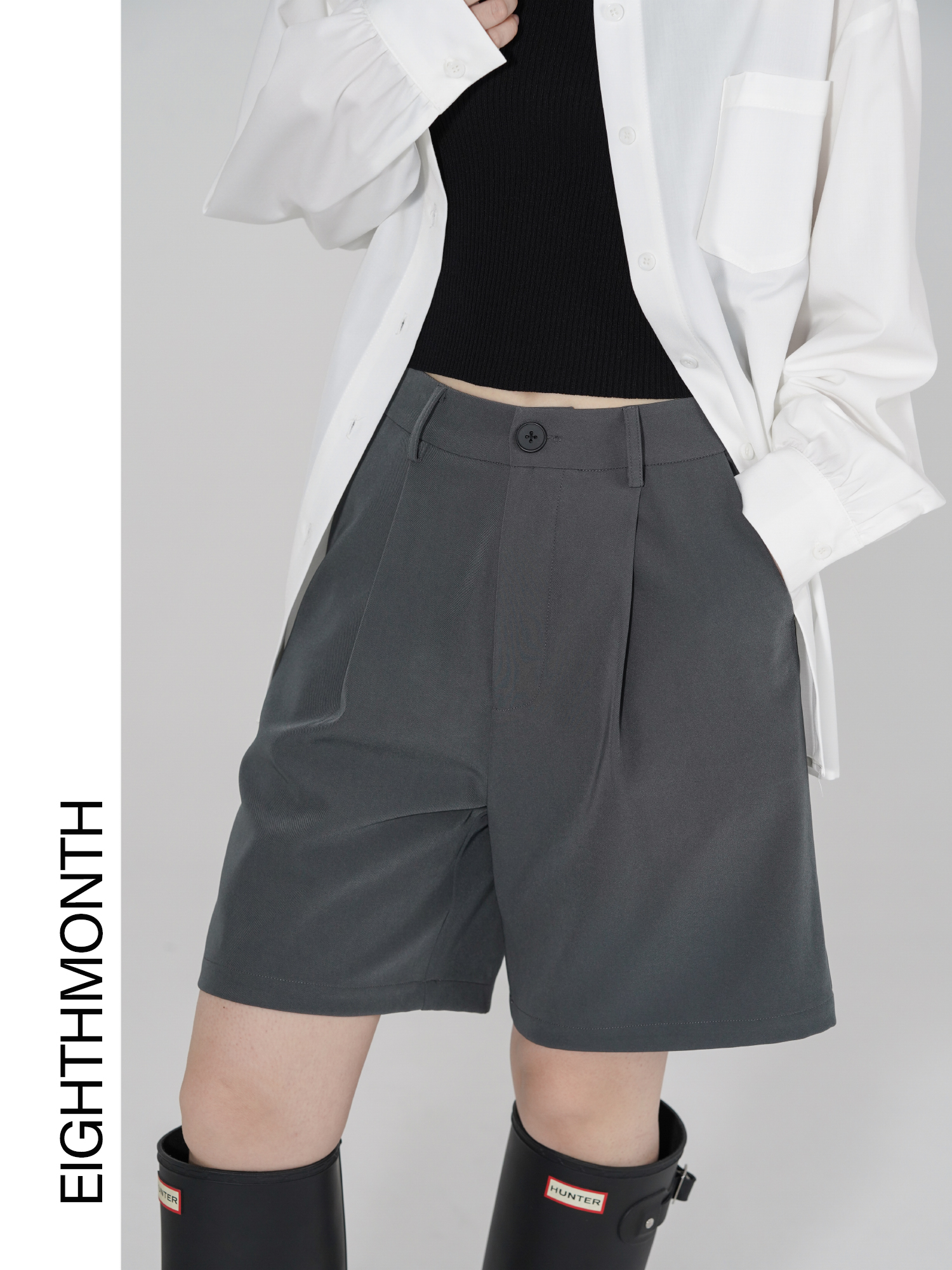 EIGHTHMONTH gray suit shorts women's summer new pants wide-leg pants high-waisted five-quarter pants