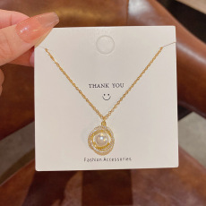 批发ins鸟巢珍珠钛钢项链轻奢小众微镶精致百搭气质锁骨链