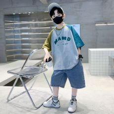 批发童装男童夏装2026新款插色纯棉洋派大童男孩夏季短袖衣服帅气时髦