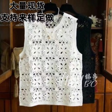 批发单穿叠搭都美~法式轻奢重工钩花镂空圆领针织衫背心无袖羊毛马甲