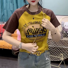 批发纯棉美式复古印花字母短袖欧货2026夏季新款<b class='q'>T</b><b class='q'>恤</b><b class='q'>女</b>插肩袖上衣潮