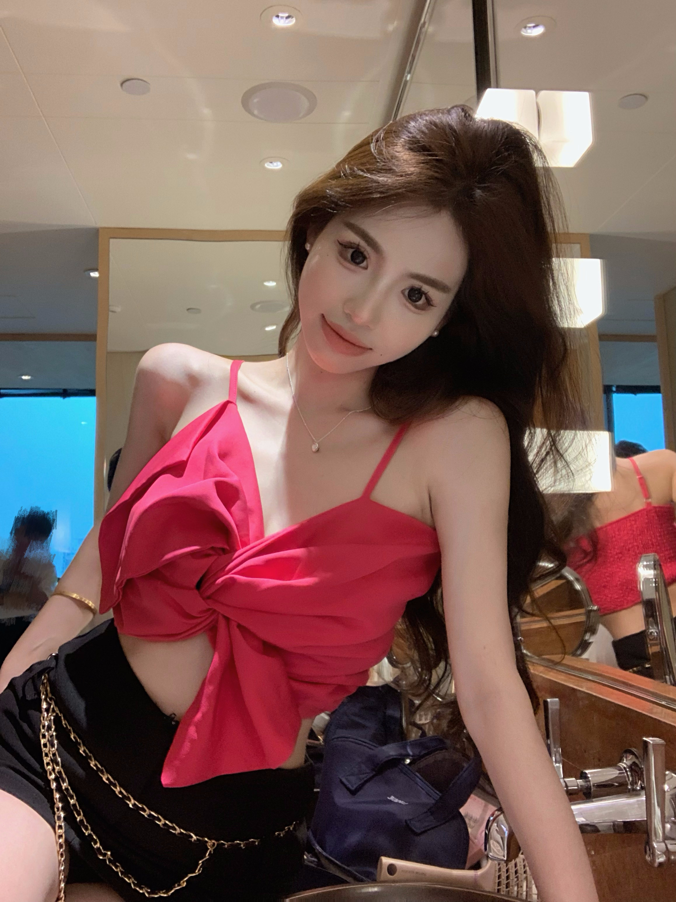 실사 정가 프랑스식 민소매 비대칭 캐미솔 튜브탑 외출용 대 나비 매듭 짧은 맨위 만나는
