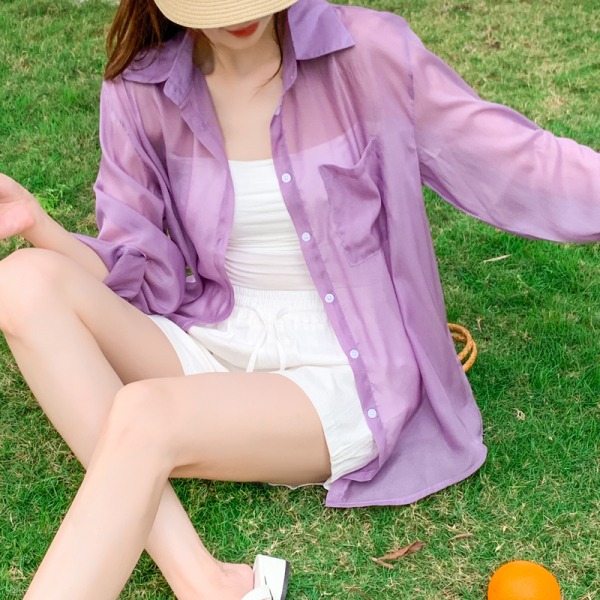 RM18933#韩版夏季新款女装翻领薄款防晒服基础款雪纺衫开衫衬衫衬衣