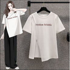 批发实拍夏装大码胖mm港味开叉俏皮活泼<b class='q'>字母</b>宽松短袖<b class='q'>T</b><b class='q'>恤</b>M-4XL200斤