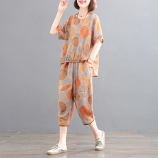 批发非实拍 夏装新款韩版大码遮肉<b class='q'>印花</b>两件套休闲<b class='q'>套装</b> 洋气 时尚减龄