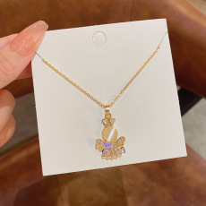 批发设计感小天使钛钢项链女ins潮百搭气质猫眼石锁骨链