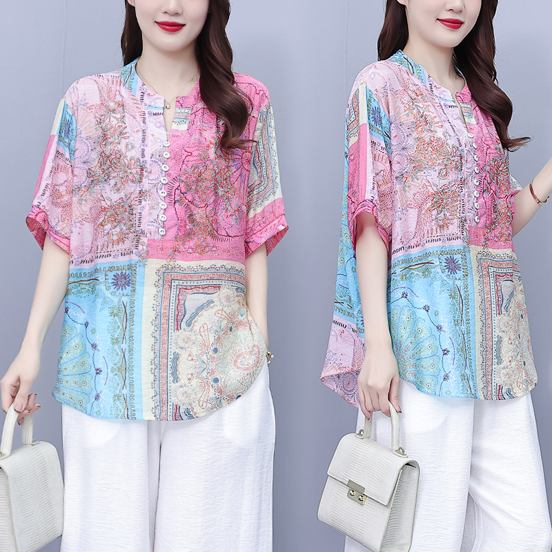MY3768# 大码女装夏装新款胖妹妹洋气印花时尚T恤宽松遮肉显瘦小衫女裝貨源服裝批發