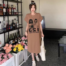 批发仿棉牛奶丝孕妇装夏季大码复古印花宽松懒人裙过膝长裙<b class='q'>胖</b><b class='q'>MM</b>连衣裙