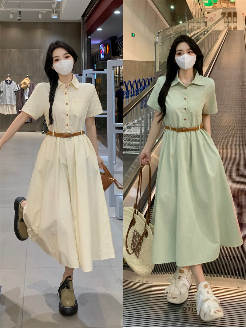 RY1466# 大码2026夏季新款气质Polo领短袖裙女装收腰显瘦温柔风...