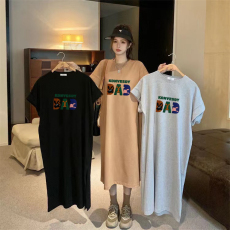 批发仿棉牛奶丝长款睡裙夏新款韩版洋气宽松显瘦短袖套头<b class='q'>胖妹妹</b>连衣裙