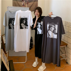 批发仿棉牛奶丝夏季新款<b class='q'>欧美</b>大码连衣<b class='q'>裙</b>宽松休闲圆领薄款外穿懒人长<b class='q'>裙</b>