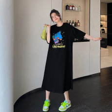 批发仿棉牛奶丝长款过膝懒人裙<b class='q'>宽松</b>大码女夏季懒人短袖<b class='q'>连衣裙</b>跨境优选