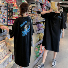 批发夏季短袖懒人裙过膝遮肚显瘦宽松休闲<b class='q'>大码</b><b class='q'>女</b>装<b class='q'>连衣裙</b>跨境跑量优选