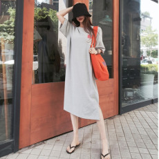 批发夏季减龄短袖懒人裙<b class='q'>女</b>过膝显瘦宽松休闲<b class='q'>大码</b><b class='q'>女</b>装<b class='q'>连衣裙</b>【工厂店】