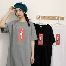 批发短袖女生睡裙潮流卡通开叉裙女短袖可外穿睡裙过膝连衣裙跨境跑量