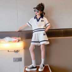 批发<b class='q'>女</b><b class='q'>童</b>夏季套装2026夏季新款儿童运动潮服网红女大童白色短袖两件套