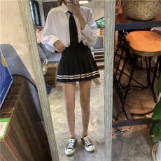 批发<b class='q'>条纹</b>+安全裤+拉链+纽扣百褶裙JK制服裙子半身裙春夏季<b class='q'>短裙</b>秋冬季