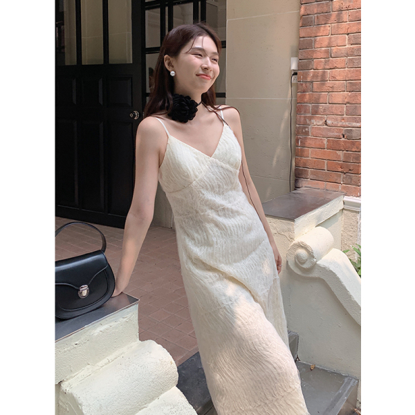 RM22769#夏季新款法式优雅纯色蕾丝刺绣裙吊带性感连衣裙女