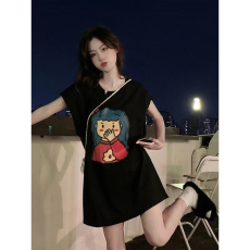 批发纯棉实价包后领女孩印花无袖<b class='q'>T</b><b class='q'>恤</b>女夏季宽松运动中长款背心裙