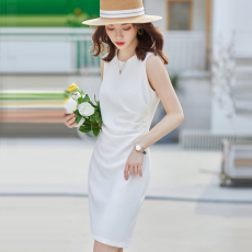 职业连衣裙夏季女气质名媛小黑裙高端休闲通勤职业装美容院工作服